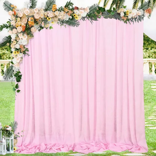 Telón de fondo de gasa rosa de 10 x 8 pies, cortinas de telón de fondo transparentes para arco al aire libre, decoración de fiestas, 2 paneles de 5