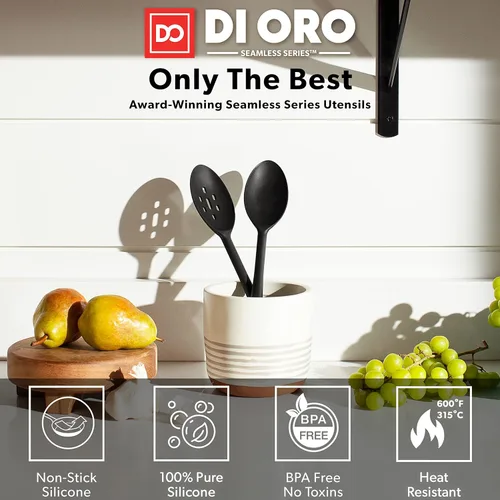 Miniatura 2 de DI ORO - Cucharas de silicona para cocinar, cucharas de cocina grandes para mezclar, servir y agitar, utensilios antiadherentes resistentes al calor