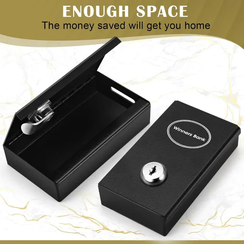 Miniatura 5 de Reallnaive Paquete de 2 cajas de metal portátiles para jugadores, caja de dinero de casino con 2 llaves, tamaño de bolsillo, caja fuerte para Negro
