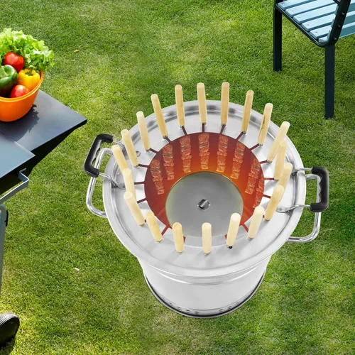 Miniatura 2 de Barbacoa portátil de carbón, 20 pinchos de carbón inoxidable, parrilla de barbacoa de 360° sin humo al aire libre, parrillas de carbón envolvente