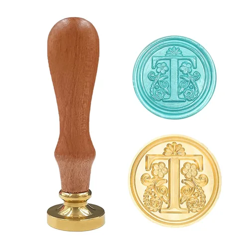 Miniatura 17 de Sello de cera medieval tradicional del alfabeto inicial, cabeza de latón, mango de madera, sellos de letras para tarjeta/sobre/regalo - (Letra W)