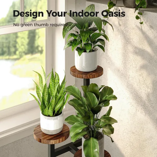 Miniatura 5 de Bamworld Soporte para Plantas de Esquina Interior de Metal y Madera Estante para Plantas Exterior Soportes Altos para Plantas Mesas para Plantas