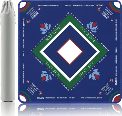 Miniatura 8 de Alfombrilla de Mahjong Turquesa Gedgan con Arte de Loto y Mariposa - Alfombrilla de Goma Estilo Pintada a Mano de 32.4x32.4 Pulgadas, Superficie