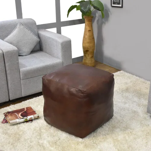Miniatura 14 de Rugsotic Carpets Puf de cuero de cabra redondo hecho a mano ecológico negro – Puf de forma redonda, 14.0 in x 14.0 in x 14.0 in x 14.0 in, liso