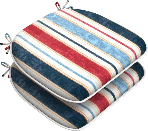 Miniatura 41 de DYTXIII Juego de 2 cojines para sillas de exterior con lazos, almohadillas repelentes al agua para sillas de patio de 17 x 16 pulgadas para muebles