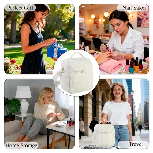 Miniatura 7 de FCQQYWZ Organizador de esmalte de uñas con 2 fundas desmontables con capacidad para 60 botellas y lámpara de uñas, organizadores de uñas portátiles