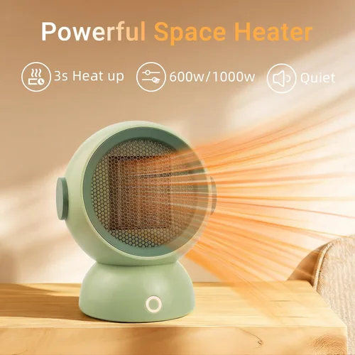 Miniatura 2 de Calentador de espacio, calentadores eléctricos portátiles para habitación pequeña, para uso en interiores, dos velocidades, 1200 W, mini