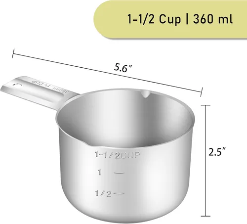 Miniatura 2 de 1 pieza 1-1/2 tazas (360ml, 12oz) Taza medidora única, cuchara medidora de acero inoxidable, medición métrica y en EE. UU., apta para lavavajillas