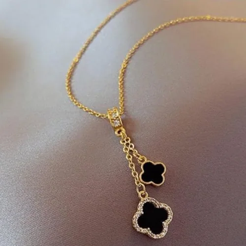 Miniatura 3 de Ruannan Collar de trébol de cuatro hojas chapado en oro de 18 quilates, collares con colgante de trébol de la suerte, collares con colgante