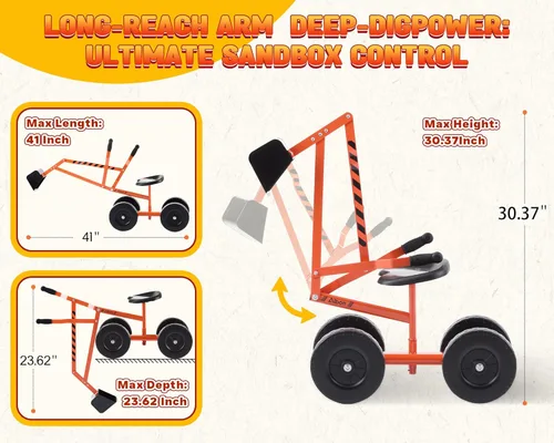 Miniatura 4 de Albott Excavadora de arena manejable con grúa de juguete que funciona con ruedas de 8 pulgadas y asiento giratorio de 360° (naranja)