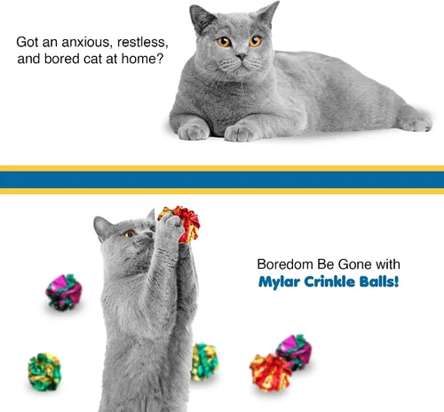 Miniatura 5 de Bolas de arruga SunGrow para gatos, brillantes, de Mylar, juguete antiestrés para gatitos, interactivo y atractivo, mantiene a los gatos adultos