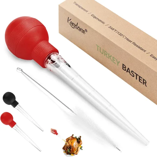 Kendane Baster de Pavo con Cepillo de Limpieza, Jeringa Baster para Hornear en Casa y Asar Pavo, Incluye Bombilla Desmontable de Grado Alimenticio