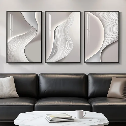 Miniatura 40 de Arte de pared moderno enmarcado en blanco y negro, 3 piezas de impresiones contemporáneas grandes para paredes, juego de 3 imágenes de hojas doradas