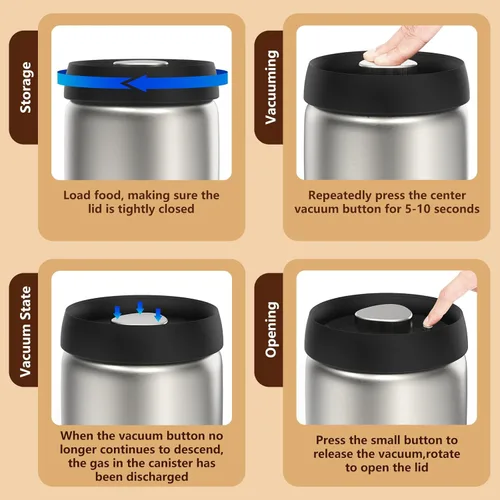 Miniatura 7 de Recipiente de café al vacío, recipientes herméticos de acero inoxidable para almacenamiento de café con cuchara medidora y tapa hermética