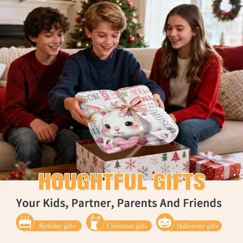 Miniatura 7 de Manta de bebé personalizada de conejo, regalos personalizados de conejito para niños y niñas, ultra suave, afelpada, acogedora y transpirable, manta
