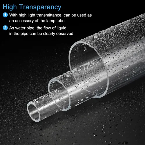 Miniatura 5 de MECCANIXITY Tubo acrílico transparente rígido redondo tubo 0.472 in (1/2") ID 15mm (0.6") OD 10" para lámparas y linternas, sistema de refrigeración