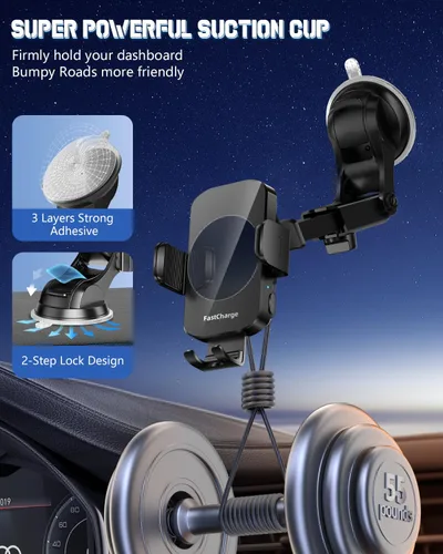 Miniatura 5 de Cargador inalámbrico para automóvil, soporte de teléfono de carga rápida 3 en 1, soporte de teléfono, sujeción automática, accesorios de automóvil