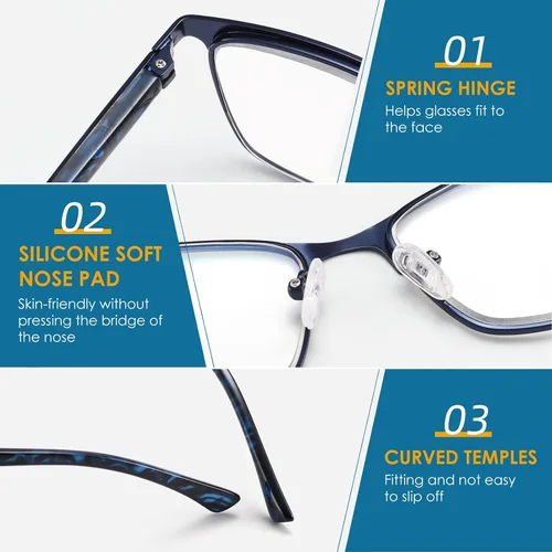 Miniatura 5 de HIYANJN Paquete de 4 lentes de lectura para mujeres y hombres, bloqueo de luz azul, lentes de metal con marco de acero inoxidable, lentes
