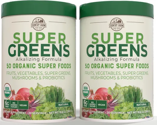 Miniatura 19 de Country Farms Super Greens Sabor piña y mango, 50 súper alimentos orgánicos, mezcla de bebida orgánica USDA (pasto de trigo, espirulina, clorella)