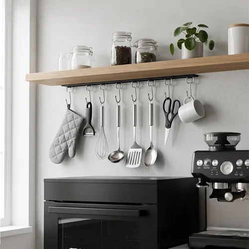 Miniatura 5 de Cociat 2 piezas de estantes para utensilios con 8 ganchos, soportes para utensilios de cocina colgantes de 17 pulgadas, estante multifuncional