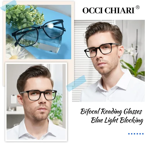 Miniatura 2 de OCCI CHIARI Lentes de lectura bifocales de transición para hombres XL con bloqueo de luz azul, 3.5 x (100 150 200 250 300 350)