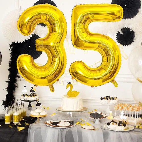 Miniatura 4 de Globos de 40 pulgadas con el número 35, globos dorados de helio número 35, globo de número grande para niños y niñas, suministros de decoración
