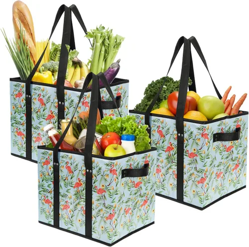Miniatura 12 de Foraineam Juego de bolsas reutilizables para comestibles, bolsas de compras plegables y resistentes con fondo reforzado Follaje vibrante/paquete de 3