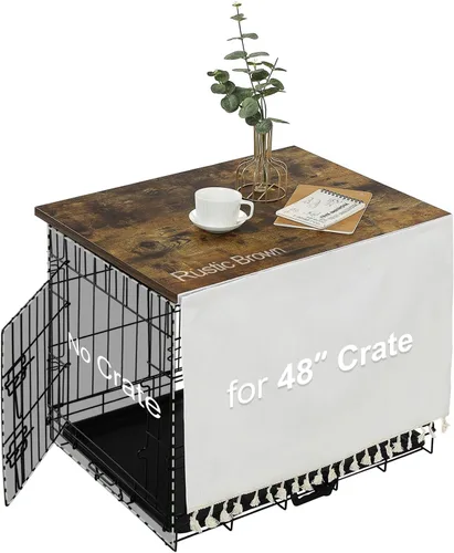 Miniatura 14 de VIE DE AMAN Cubierta de Jaula para Perros de Madera para Jaulas de 48, 42, 36, 24 pulgadas, Cubierta de Mesa para Jaula de Perros con Cortina