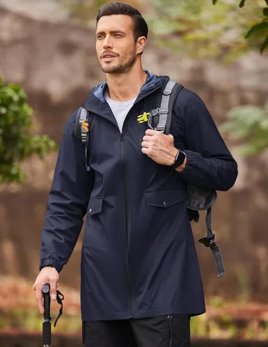 Miniatura 3 de COOFANDY Chubasquero largo para hombre, chaqueta impermeable para exteriores, con capucha