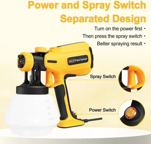 Miniatura 3 de Pulverizador de pintura, pistola de pulverización HVLP de 700 W, actualización 2024, 4 boquillas de cobre y 3 patrones de pulverización, fácil
