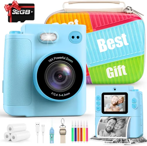 Miniatura 9 de Cámara para niños Impresión instantánea: Juguetes para niños y niñas, cámara digital que imprime fotos, regalo de cumpleaños de doble lente