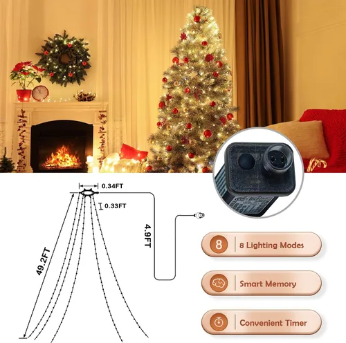 Miniatura 5 de LIGHTSHARE Guirnalda de luces de estrella de 750 LED de 245 pies, color blanco cálido, 8 modos de 30 V enchufables con control remoto para el hogar