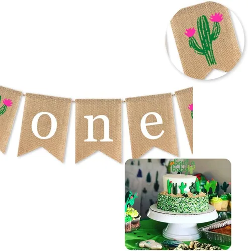 Miniatura 4 de Cartel de cactus para silla alta para primer cumpleaños, guirnalda de primer cumpleaños para silla alta Hawaii ONE, decoración de fiesta de verano