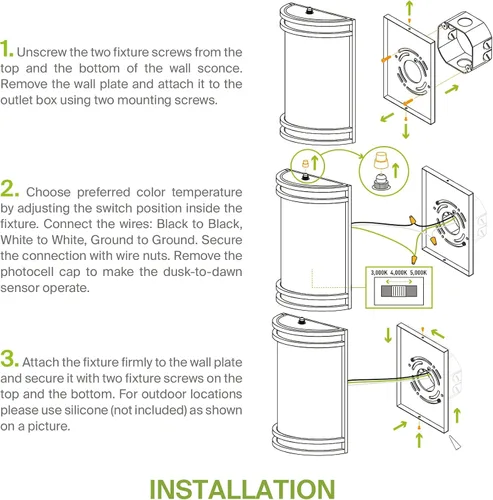 Miniatura 8 de ASD Lámpara LED de montaje en pared para exteriores e interiores de 10 pulgadas con sensor de movimiento, iluminación de pared de níquel cepillado