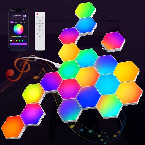 Miniatura 10 de NIUCOO Paneles de pared con luces LED hexagonales, luces RGB inteligentes para juegos con aplicación y sincronización de música, azulejos