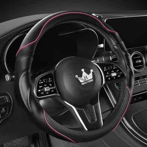 Miniatura 11 de HighnessHwoo Funda 3D para volante de automóvil, agarre cómodo, masaje deportivo, antideslizante, de fibra de carbono, piel sintética para sedán