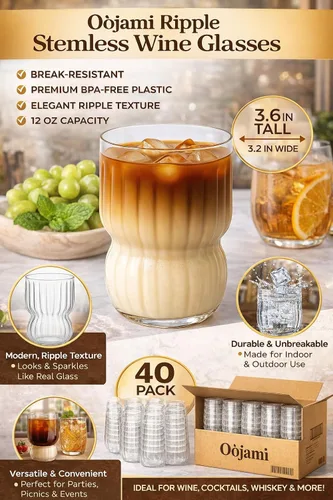 Miniatura 9 de Oojami Paquete de 40 copas de vino desechables de 12 onzas, vasos de plástico sin tallo, inastillables, sin BPA, reutilizables, reciclables