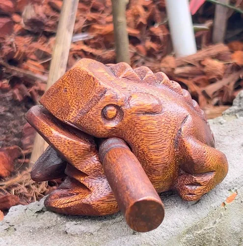 Miniatura 6 de Instrumentos de percusión clásicos tailandeses de 4 pulgadas marrón oscuro hechos a mano, rana de madera, instrumento musical