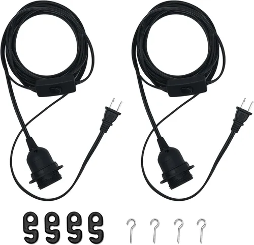 Miniatura 9 de Cable de Luz Colgante – Bombilla Colgante de 10 Pies con Cable de Enchufe – Paquete de 2 Cables de Lámpara Casquillo de Luz E26 con Cable
