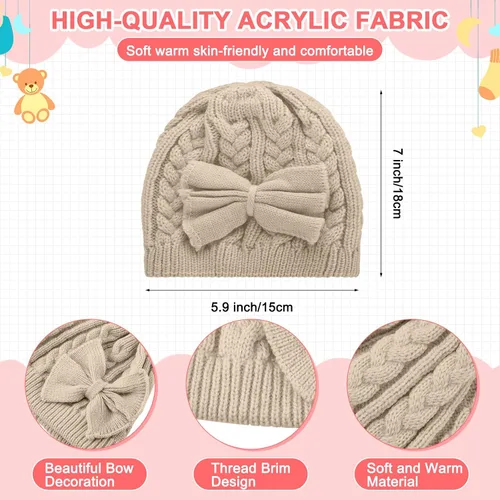 Miniatura 2 de SATINIOR 3 Set Toddler Hat Glove Set, Kids Winter Hats Warm Knitted Beanie Mittens Gloves with Bow for Baby Girls Boys 0-6Y