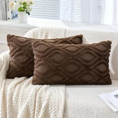 Miniatura 35 de MIULEE - Juego de 2 fundas de almohada de lana sintética suave y afelpada, fundas decorativas de estilo bohemio para sofá, sala de estar, cama, 18 x