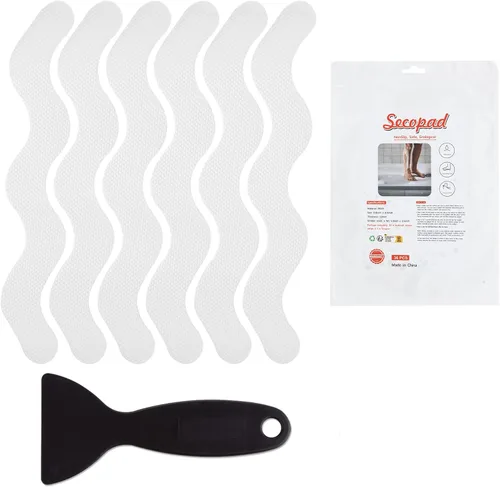 Secopad 36 calcomanías antideslizantes patentadas para ducha, tiras adhesivas de seguridad para bañera con raspador prémium para escaleras de bañera