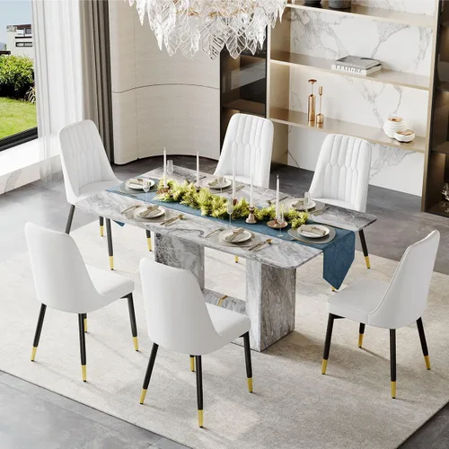 Miniatura 36 de Conjunto de mesa de comedor MUUOKY para 4, mesa de cocina de 63'' y sillas para 4, conjunto de mesa gris y 4 sillas modernas, adecuado para comedor