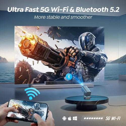 Miniatura 7 de Mini proyector con WiFi y Bluetooth, soporte 4K/enfoque eléctrico: proyector portátil nativo 1080P para exteriores, soporte ajustable