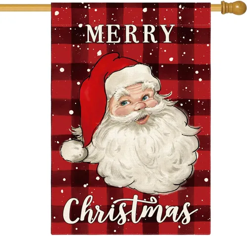 Miniatura 11 de AVOIN colorlife Bandera de casa de Papá Noel de Navidad de 28 x 40 pulgadas de doble cara, bandera decorativa al aire libre de Navidad, verde