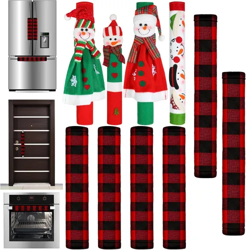 Miniatura 9 de Boao Funda navideña para manija de puerta de refrigerador, muñeco de nieve de Papá Noel, cubierta para manija de electrodomésticos, decoraciones
