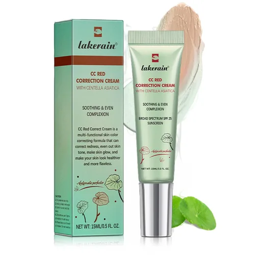Corrector CC rojo crema con centella, corrector de enrojecimiento para manchas faciales, piel roja, marcas de acné, cobertura media, corrección de