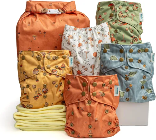 Miniatura 14 de Kinder Juego de 5 pañales de tela reutilizables para bebé, estilo bolsillo, camiseta atlética que absorbe la humedad, recién nacido a orinal 7-60