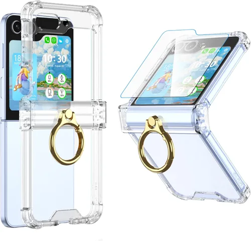 Miniatura 8 de Funda diseñada para Galaxy Z Flip 5 con protección de bisagra, funda transparente Flip 5 con soporte para Galaxy Z Flip 5 5G (2023), transparente