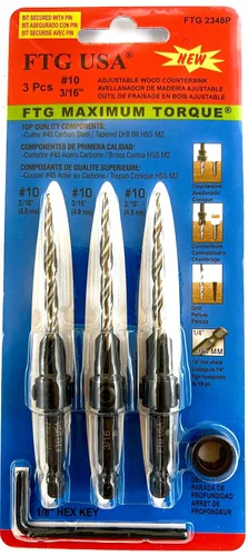 Miniatura 20 de FTG USA Juego de brocas avellanadoras de madera ajustable, 5 piezas, broca avellanadora #4 #6 #8 #10 #12 con broca cónica para carpintería